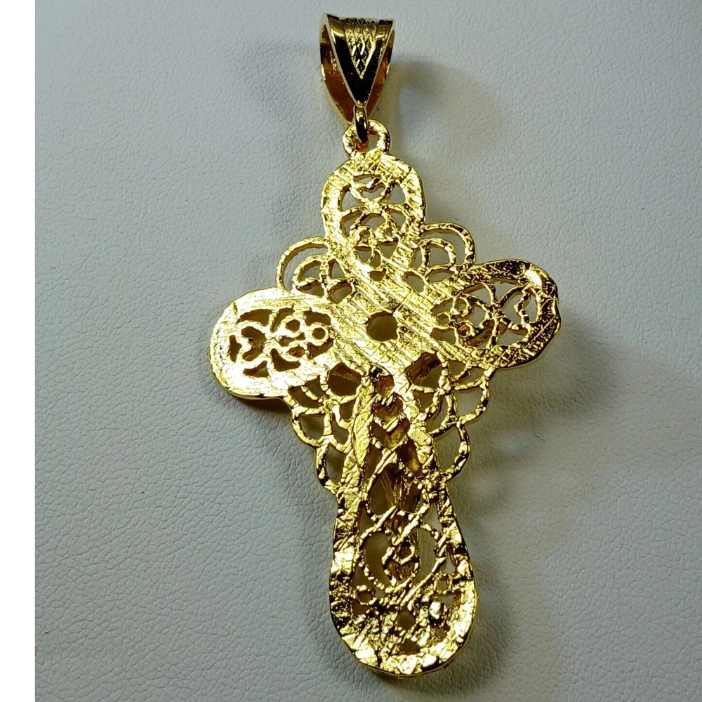 Karatbond Vintage Y2K Gold Filigree Large Crucifix Cross Pendant Made in USA NOS